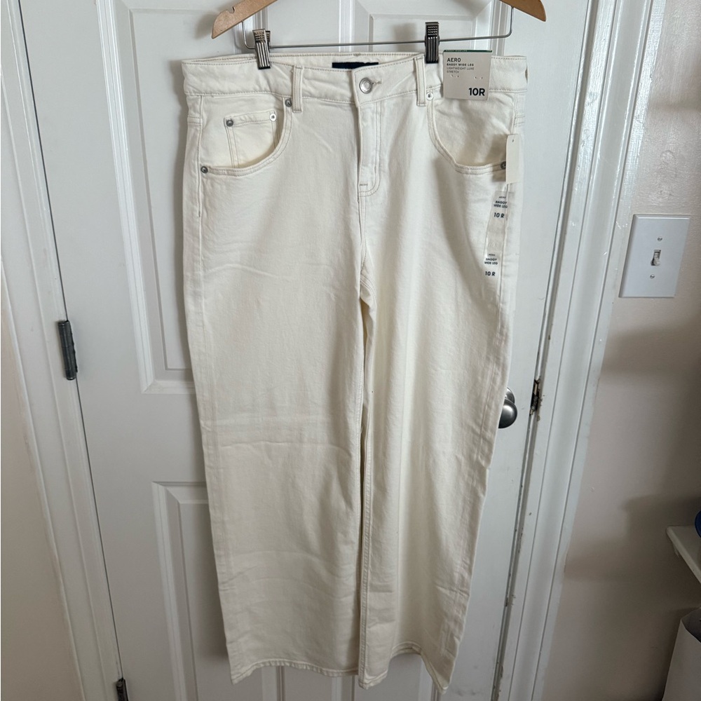 Lightweight White/Cream Wide Leg Jeans